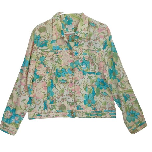 Christopher & Banks Linen Blend Jacket Pastel Floral Print Womens Medium - Picture 11 of 11